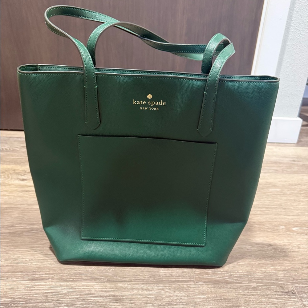kate spade Green Saffiano Leather Tote with Front Pocket